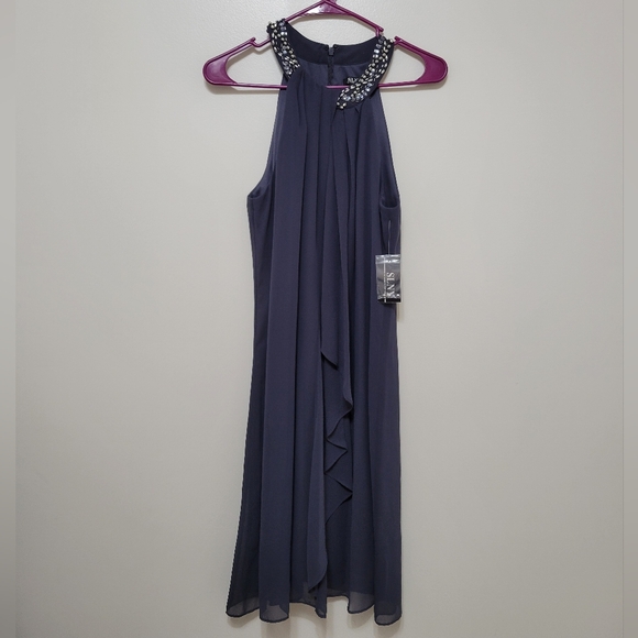 Nwt SLNY steel gray flowy embellished cocktail dress - Picture 6 of 10